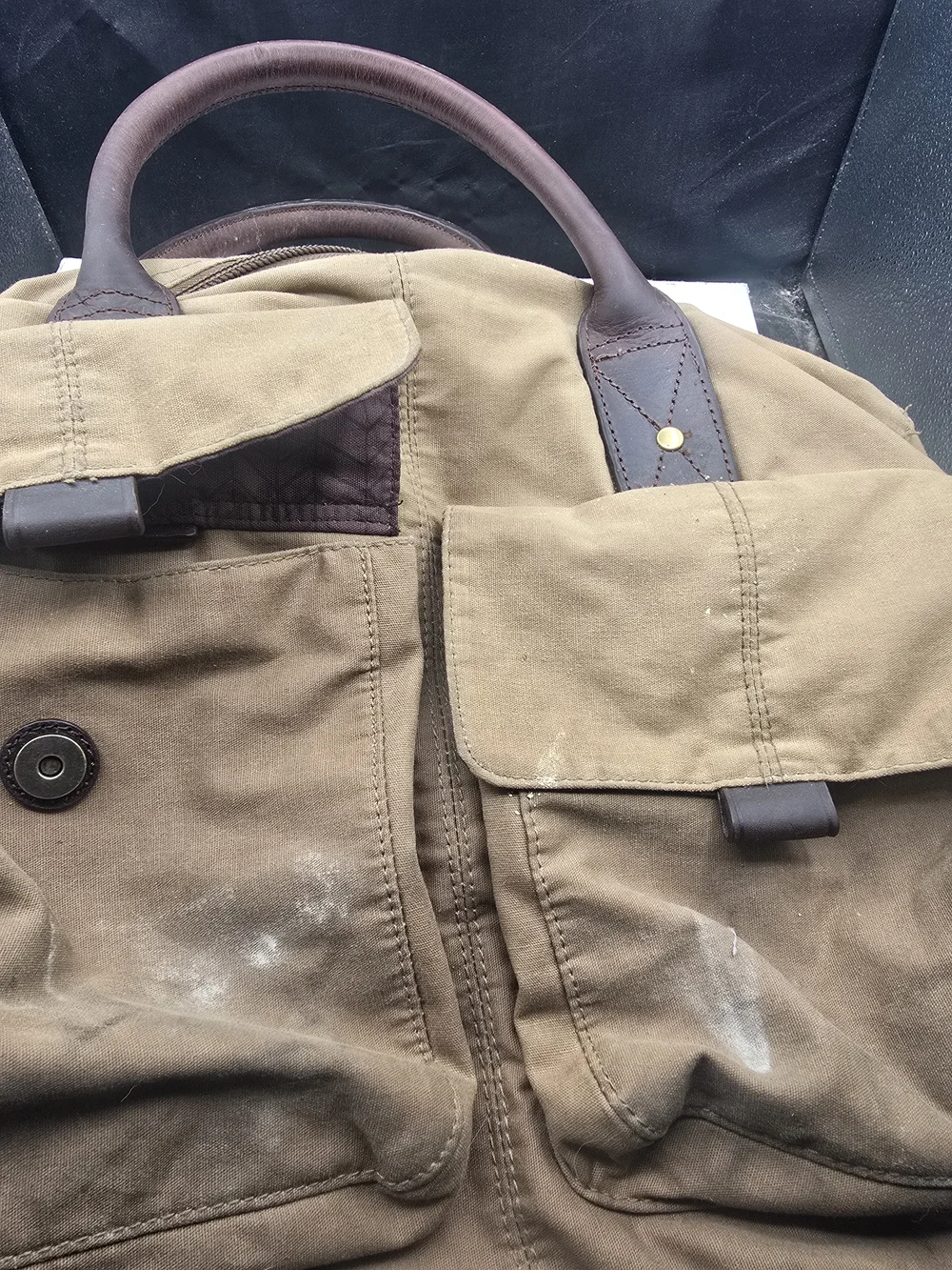 Fossil Brown Canvas Duffel Bag with Leather Accents